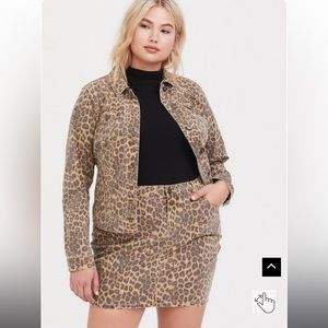 Torrid Leopard Print Trucker Denim Jacket & Mini Skirt